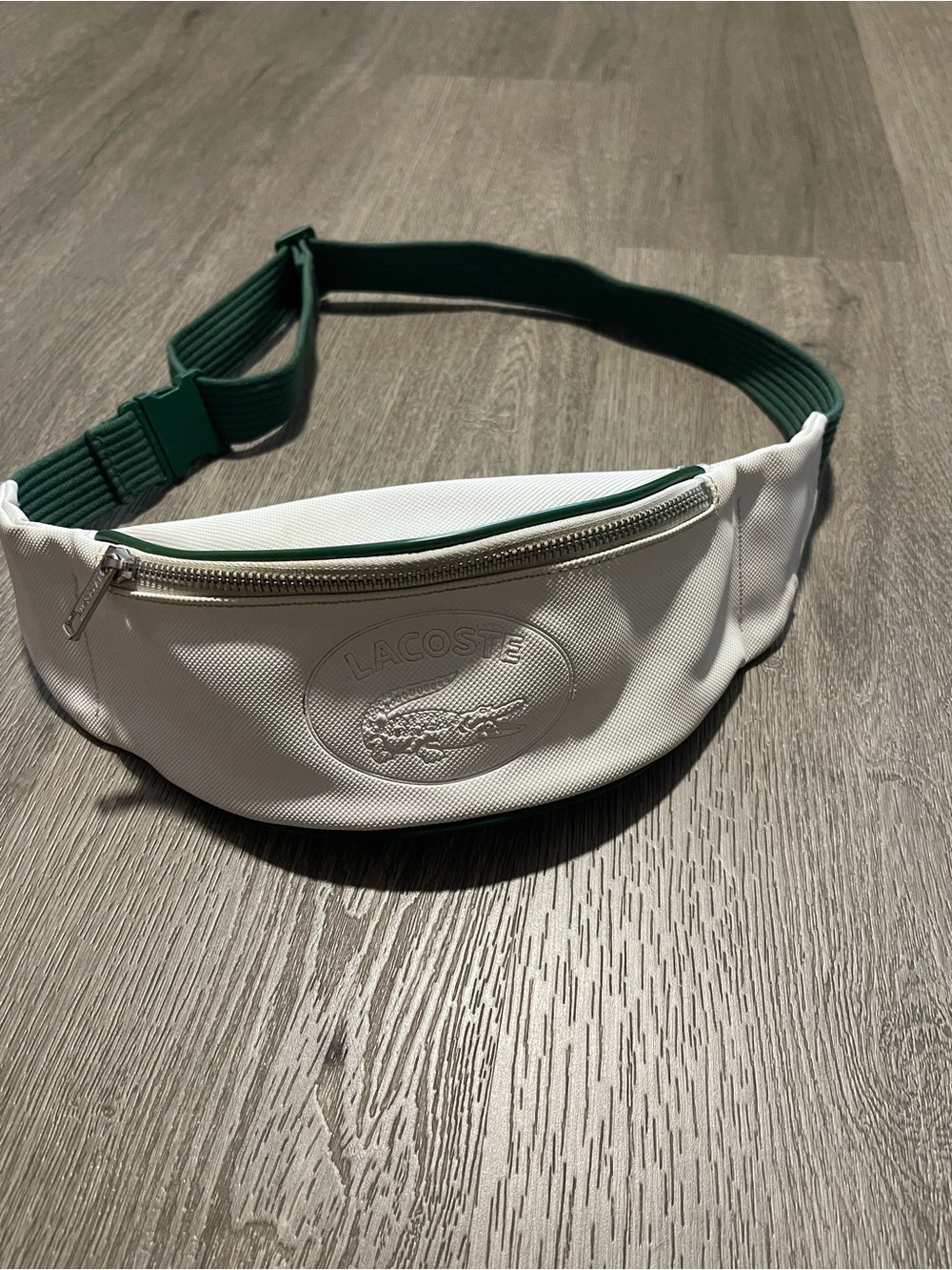 Lacoste White Waist Bag with Green Strap Have One Small Flawed